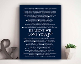 Motivi per cui ti amiamo papà - Tela personalizzata per papà - Regalo di compleanno 60 - Motivi per cui tela artistica - 60° compleanno papà - 50 motivi per cui ti amiamo