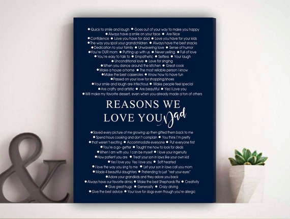 Reasons We Love You Dad - Custom Canvas for Fathers - 60 Birthday Gift - Reasons Canvas Art - 60 Birthday Dad - 50 Reasons why we love you