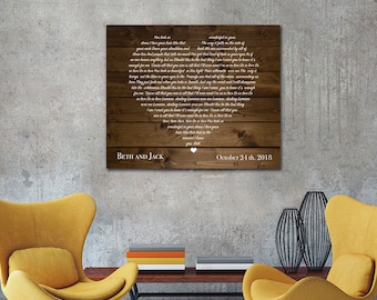 Qualsiasi testo di canzone su tela - Regalo di San Valentino per lei - Tela con testo di canzone - Arte lirica di canzone di matrimonio - Arte di testo di canzone - Arte lirica di qualsiasi canzone