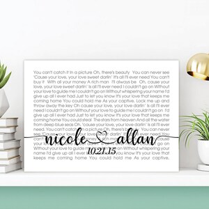 Custom Song Lyrics on Canvas Wall Art - Bedroom Signs Above Bed - Song lyrics wall art - Wedding song lyrics - First dance lyrics on canvas