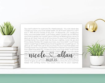 Custom Song Lyrics on Canvas Wall Art - Bedroom Signs Above Bed - Song Lyrics wall art - Wedding song lyrics - First dance lyrics on canvas