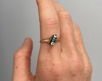 Antique Victorian Diamond and Green Paste Ring in 14k Gold
