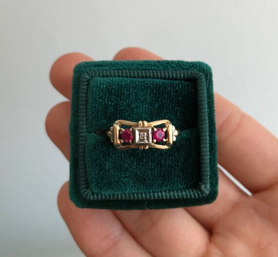 Vintage Simulated Ruby and Diamond Bow Ring - image 2