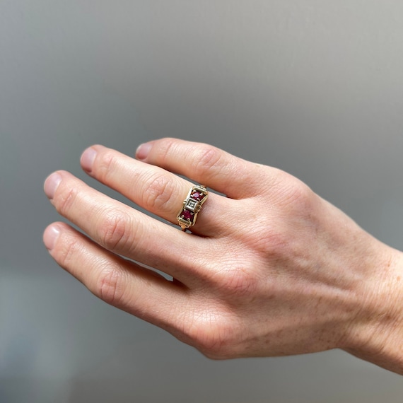 Vintage Simulated Ruby and Diamond Bow Ring - image 1