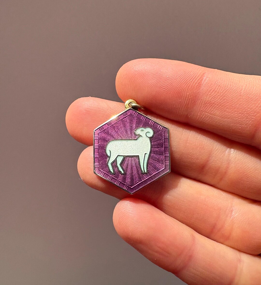 Vintage Aries Zodiac Pendant in Sterling Silver and Guilloche Enamel ...