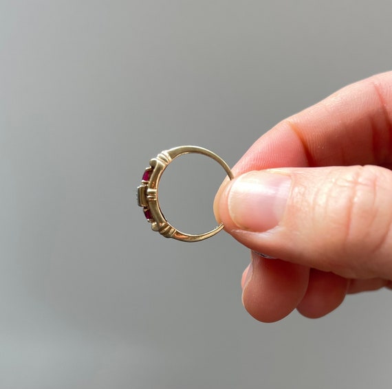 Vintage Simulated Ruby and Diamond Bow Ring - image 3