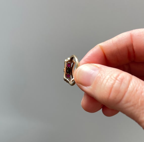 Vintage Simulated Ruby and Diamond Bow Ring - image 5