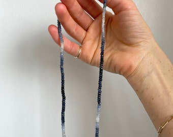 Natural Sapphire Faceted Bead Necklace with 925 Clasp