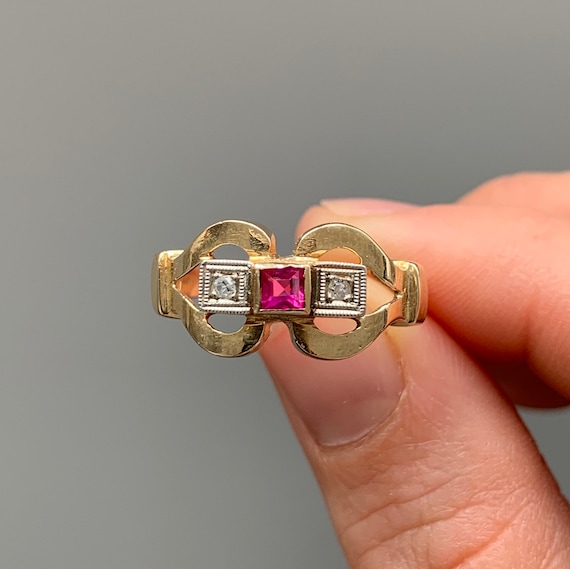 Retro / Art Deco 'Ruby' and Diamond Cocktail Ring - image 1