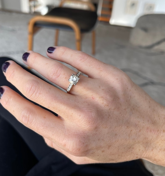 1.22 Carat Old Mine Cut Diamond Engagement Ring in 14k Gold and