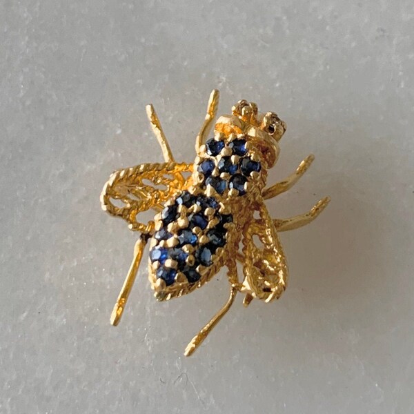 Vintage 14k Yellow Gold and Sapphire Bee Brooch and Pendant