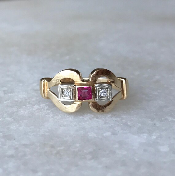 Retro / Art Deco 'Ruby' and Diamond Cocktail Ring - image 4