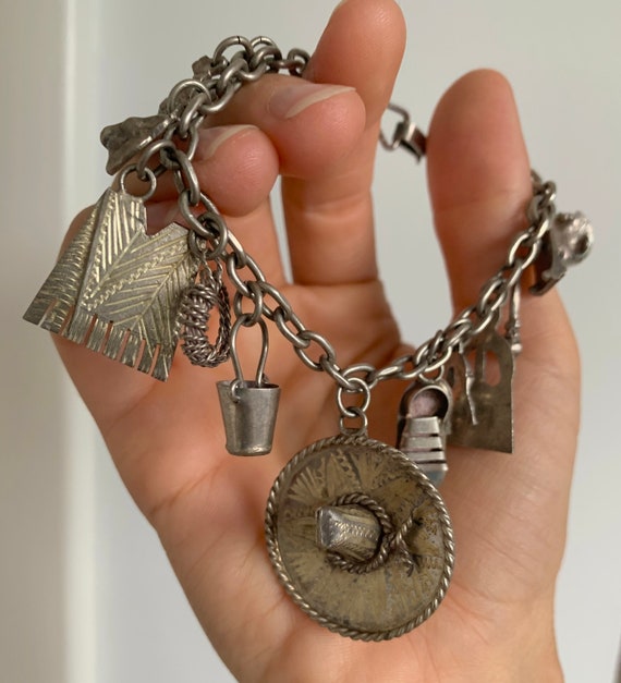 Vintage 1940’s Mexican Taxco Silver Charm Bracelet