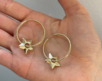 14k Gold One Inch Infiniti Hoops with 10k Gold Puffed Stars