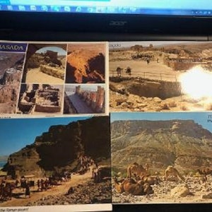 Cartões postais de Masada Israel e fotogramas coloridos de lembrança em cartões postais não utilizados