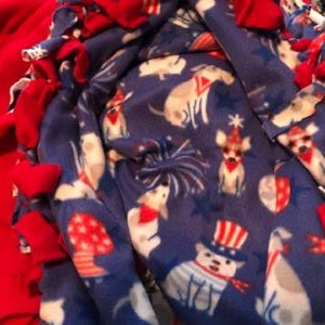 Patriotic Fleece Tie Blanket Handmade for Picnic, Beach, Home, Gift. 50&quot;x60&quot;Sporting games