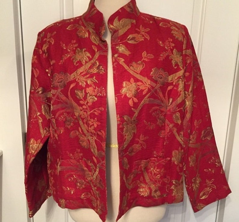 Chico's Red Metallic Flowered Woman's Open Jacket Size - Etsy