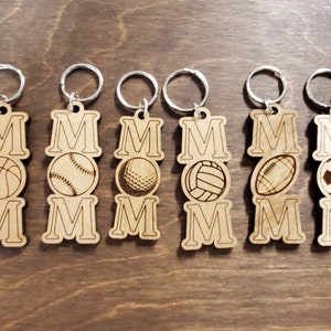 MOM keychains: Basketball, Baseball, Golf, Volleyball, Football & Soccer