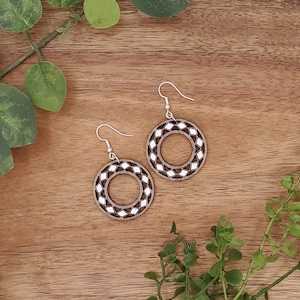 Dangling Medallion earrings hand painted silver metallic with Silver Colored Hardware