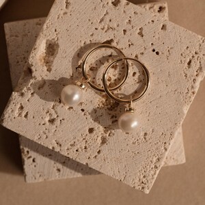 Pearl Huggie Hoops - 14k Gold Filled