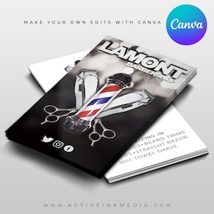Barber Visitenkarten Design - Friseur - DIY Haar Visitenkarte Vorlage - Barber Pole - Salon - Bearbeitbarer Sofort CANVA DOWNLOAD