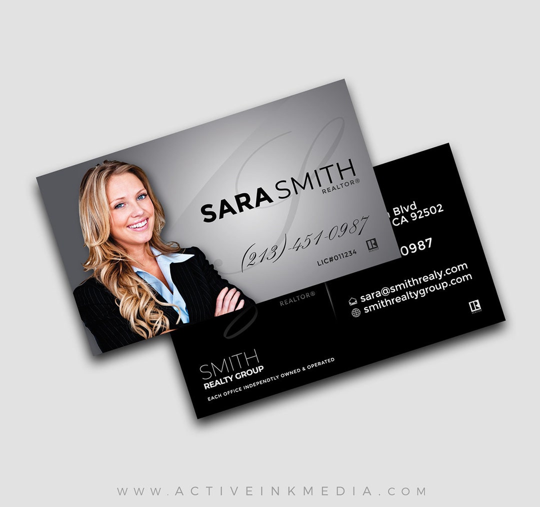 Real Estate Agent Business Cards Grey Silver Black Realtor Lender