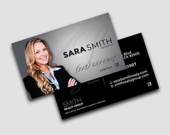 Real Estate Agent Business Cards - Grey - Silver - Black - Realtor - Lender - Corporate - Personal Agent
