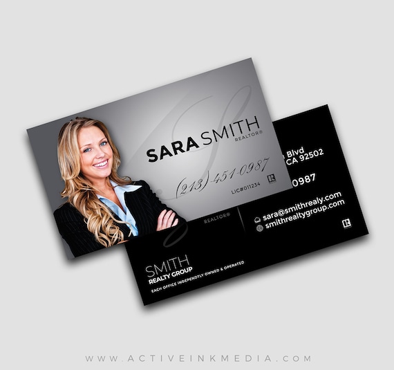 Real Estate Agent Business Cards Grey Silver Black Etsy