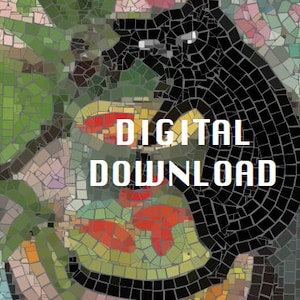 以下が含まれることがあります： 黒い猫のモザイク画像で、白い文字で「DIGITAL DOWNLOAD」と書かれています。