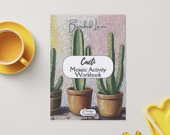 Cacti mosaic activity workbook with pattern templates (PDF downloadable) for DIY mosaic