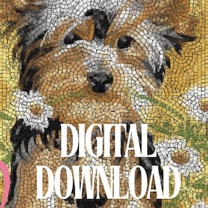 Cute Puppy with daisies mosaic pattern template PDF download