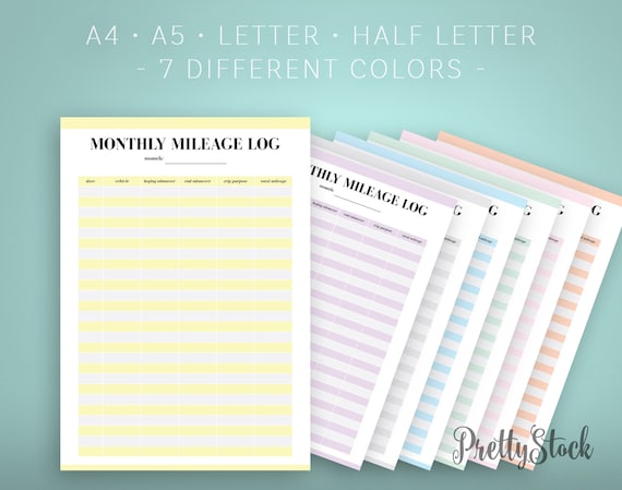 mileage printable monthly mileage log mileage log planner etsy monthly mileage log