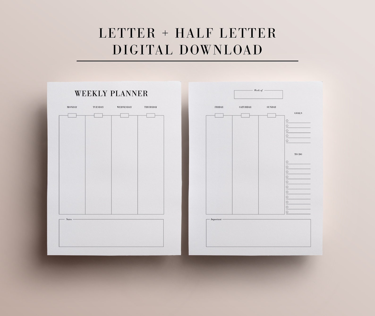 Weekly Planner Letter Size Half Letter Planner Printable Etsy