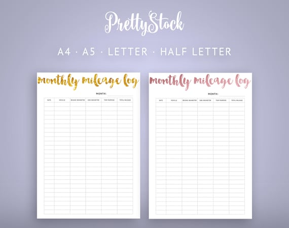 monthly mileage log printable mileage log planner inserts etsy