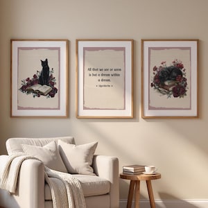 Dark Academia Decor With Gothic Black Cat Poetic Saying Digital Download Wall Art