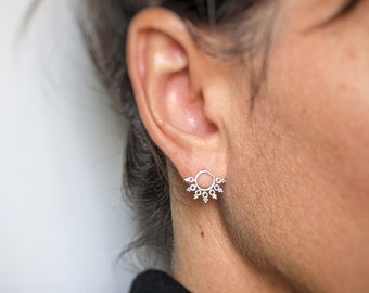 Sterling Silver Mandala Stud Earrings . 925 Silver . Small Earrings . Snowflake Earrings . FREE SHIPPING in CANADA