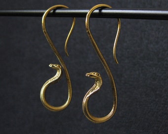 IMPERFECT . Golden Cobra Earrings . Brass Snake . Serpent Earrings . 12 GAUGE Piercings . Stretchers . Reptile Lover . Unisex Jewelry