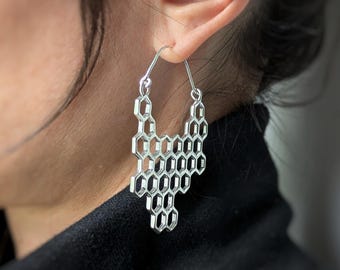 Molecule Hoop Earrings . Silver Plated . Honeycomb Statement Hoops . Festival Earrings . FREE SHIPPING CANADA