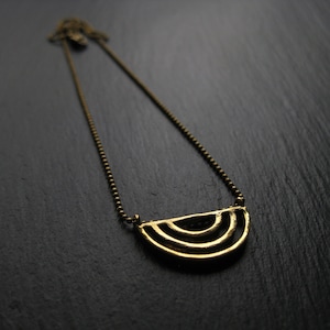 Cute Semicircle Brass Necklace . Golden Charm Necklace . Half Circle . Geometric Necklace . Minimalist Modern Jewelry . FREE SHIPPING CANADA