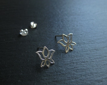 Sterling Silver Lotus Flower Stud Earrings . 925 Silver . Floral Earrings . Botanical Jewelry . Yoga Earrings . Boho Chic