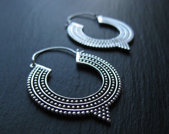 Tribal Silver Hoop Earrings . Thick Chunky Hoops . Statement Hoops . Silver Plated Earrings . FREE SHIPPING in CANADA