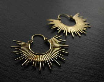 Brass Sunshine Hoop Earrings . Sun Earrings . Sunburst Hoops . Celestial Jewellery . Modern Ethnic Chic Jewelry . FREE SHIPPING Canada