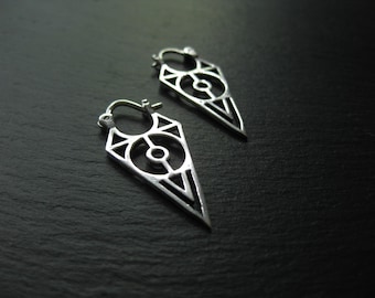 Small Modernist Triangle Earrings . Silver Plated Hoops . Small Geometric Earrings . Punky Style