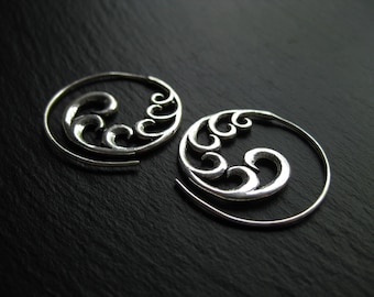 Infinity Spiral Hoops . Silver Plated . Tribal Earrings . Ethnic Chic Jewelry . FREE SHIPPING in CANADA