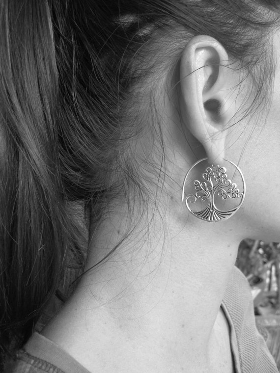 Tree of Life Hoop Earrings . Brass Spiral Earrings . Tree - Etsy