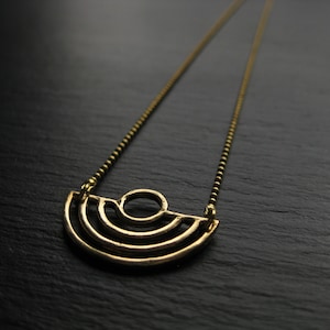 Dainty Fan Necklace in Solid Brass . Modernist Necklace . Semicircle Necklace . Half Circle . Geometric Necklace . Minimalist Modern Jewelry