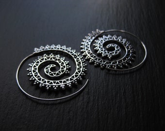 Dainty Spiral Earrings Silver Plated . Statement Theader Hoops . Exotic Earrings . Dotted Earrings . Ethnic Jewelry . FREE SHIPPING CANADA