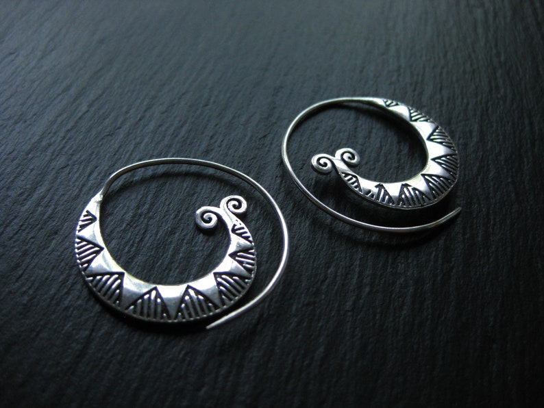 Tribal Spiral Hoop Earrings . Ethnic Threader Style Earrings. Etsy