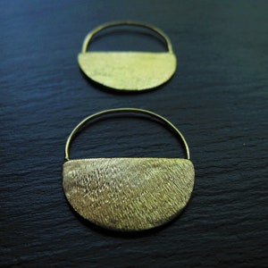 SemiCircle Hoop Earrings . Brushed Brass Hoops . Textured Disc Earrings . Minimalist . Half Moon Earrings . FREE SHIPPING Canada