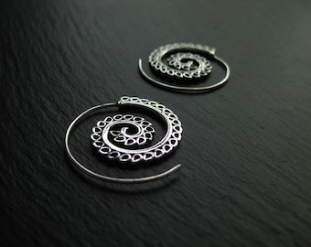 Small Dainty Spiral Hoop Earrings . Silver Plated. Bohemian Hippie Chic Jewelry . Infinity Earrings . FREE SHIPPING CANADA